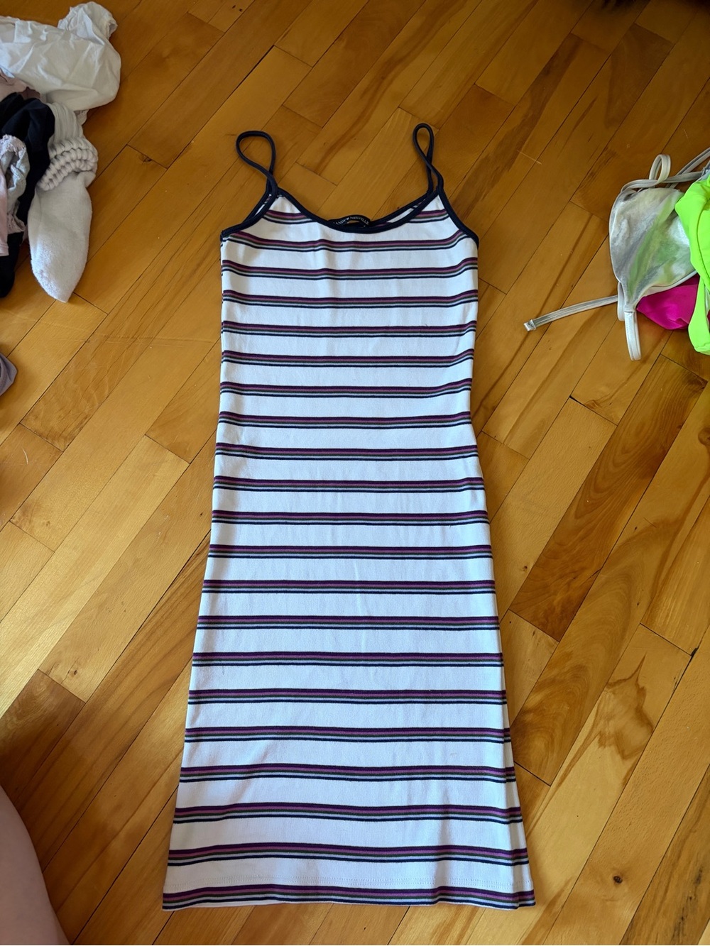 Striped Spaghetti Strap Midi Dress brandy melville